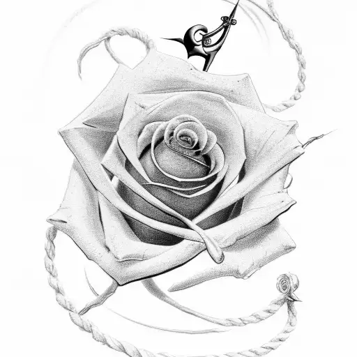 A Realistic Rose Entwined With A Ship's Anchor