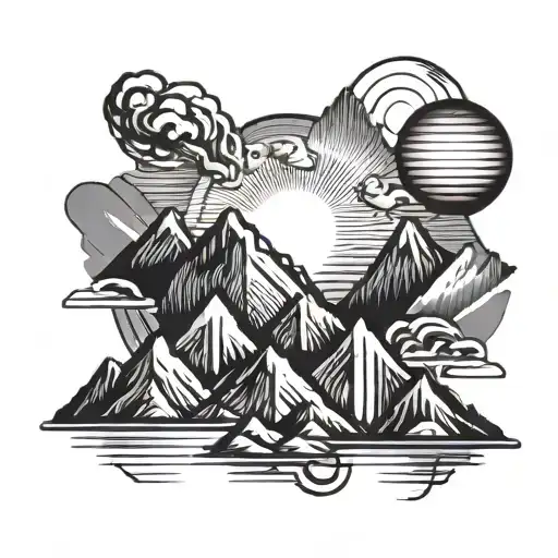 Simple Mountains With Sun In The Middle