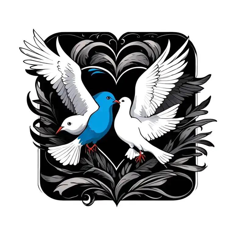 One Blue Heart And One Black Heart And A White Dove