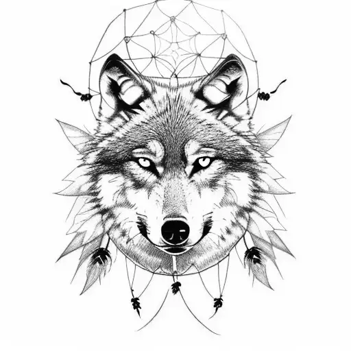Wolf Dream Catcher Very Detailed Drawing