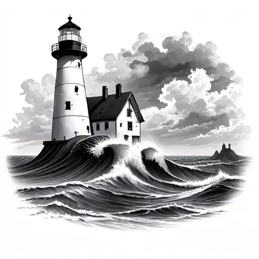 Waves Crashing Into Lighthouse