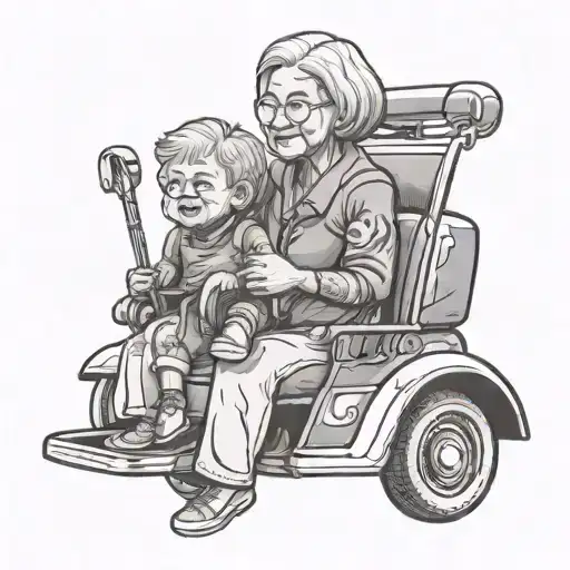 Grandma Drivong A Car With Her Grandaughter In A Carseat In The Back Seat