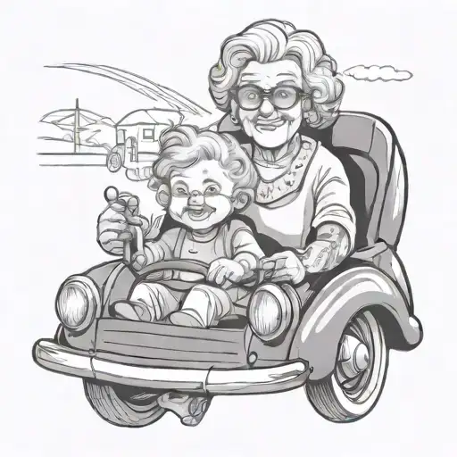 Grandma Drivingg A Car With Her Grandaughter In The Back Seat