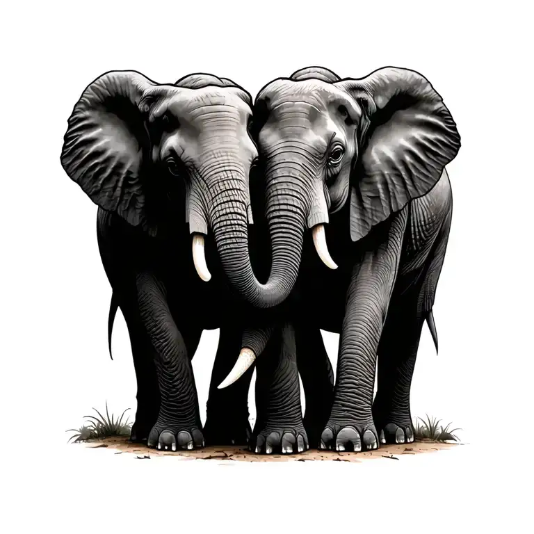 Elephants With Trunks Touching Heads Together