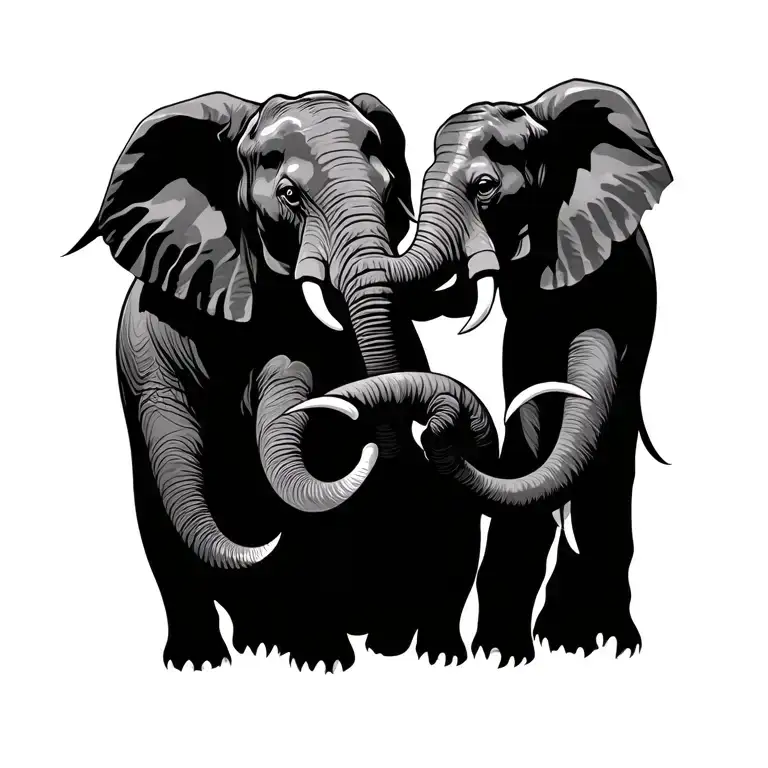 Elephants Holding Trunks Flowing Downwards