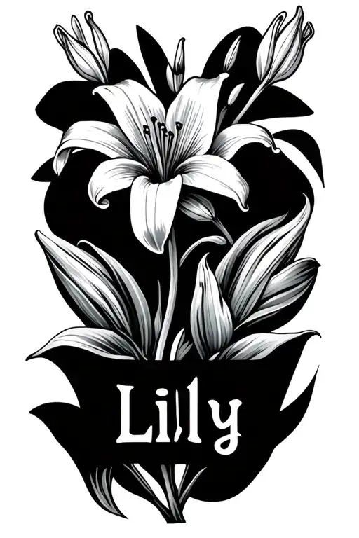 Says The Word Lily In Fancy Font And Has A Lily Flower