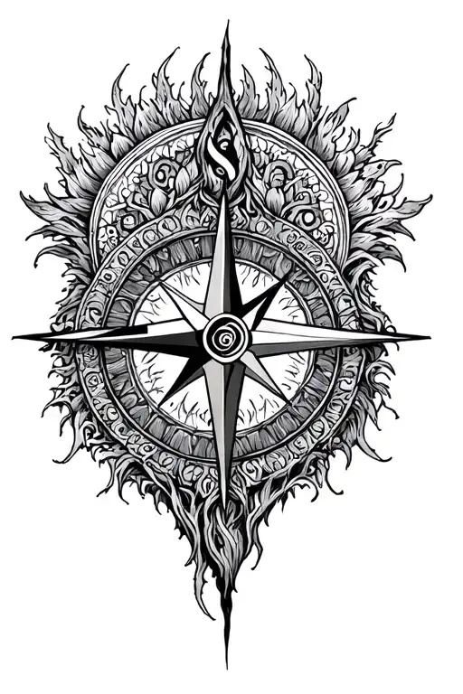 Vikings Compass With Tree Of Life With Mandala Design Incorporating
