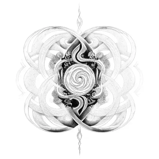 A Blackwork Tattoo Of A Swirling Chaos Symbol Intertwined With The Silhouette Of Lilith
