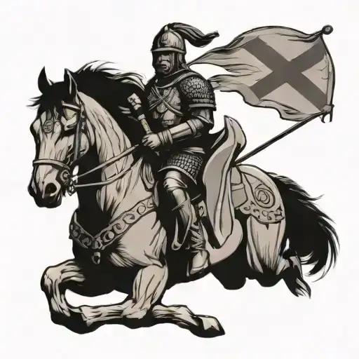 Georgian Warrior On Horse With The Sword Having Shield With The Georgian Flag On It