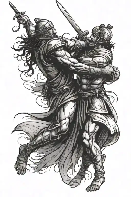 Georgian Warrior Strong And Tall Fighting Each Other