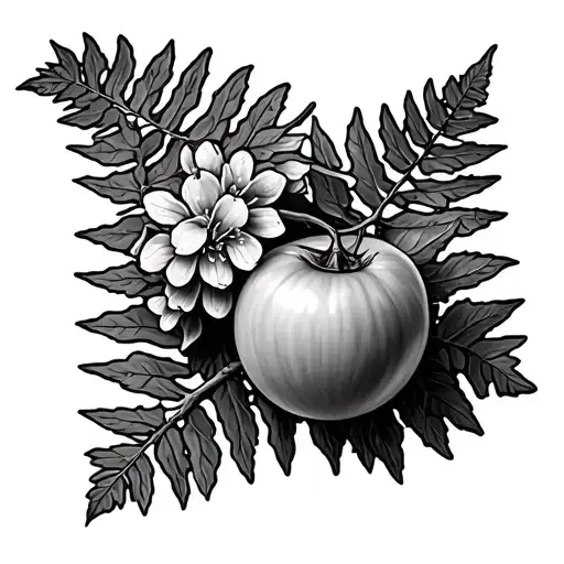 A Twig Of A Gooseberry And A Twig Of Lilac On The Background Of A Fern