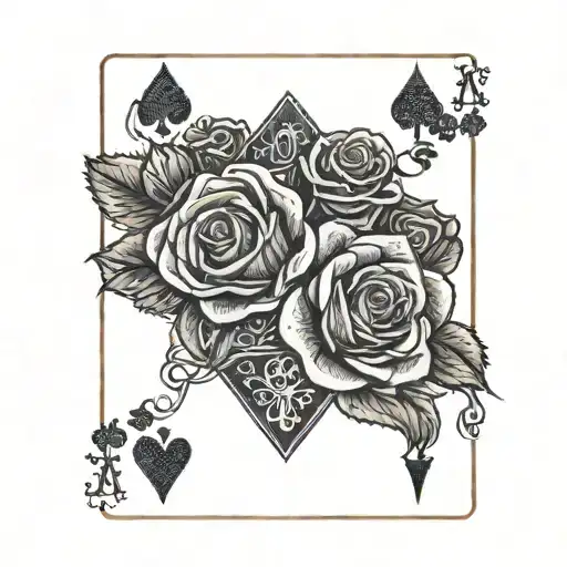 Aces Playing Cards With Roses No Shading More Line