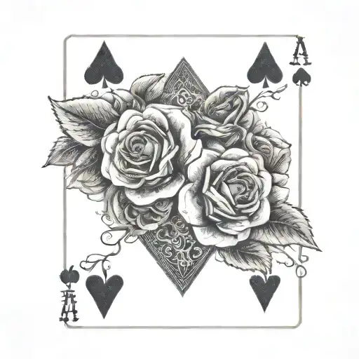 4 Aces Playing Cards With Roses No Shading More Line