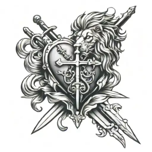 Cross Heart Swords Lion