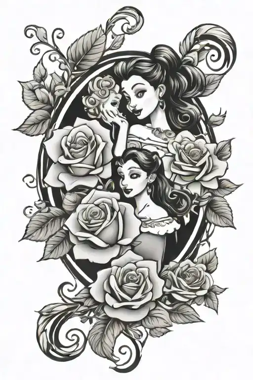 Disney Characters And Rose Vine