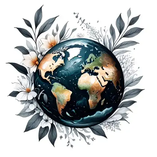 Ocean To Earth Continents With Flowers