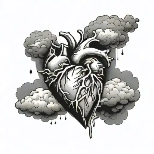 Broken Heart And Clouds Surrounding Them