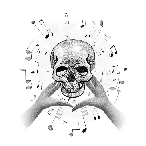 A Care Provider's Hand Holding A Camera Capturing Music Notes Floating From A Skull