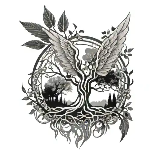 Tree Of Life With Branches Forming Angel Wings