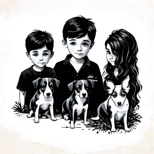 Mum Dad 3 Boys And Dog Silhouette