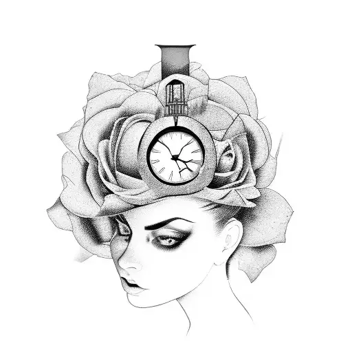 Broken Clock With A Blindfolded Women Behind