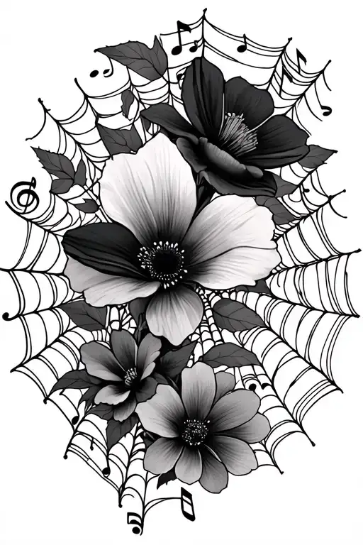Spider Webs With Flowers And Music Notes Intertwined