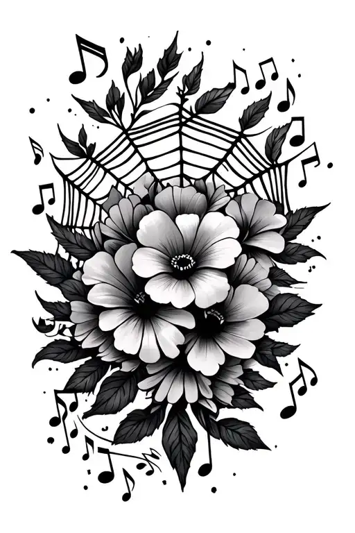 Spiders Webs With Flowers And Music Notes Intertwined