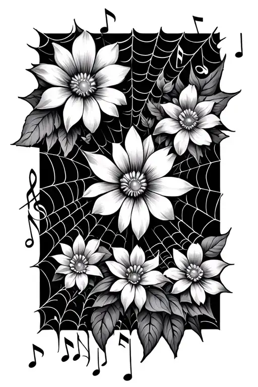 Spiders Webs With Flowers And Music Notes