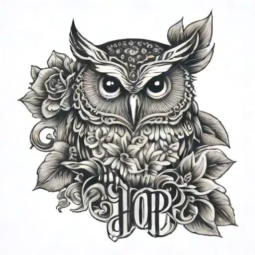 Owl With Flowers And Word Hope Written