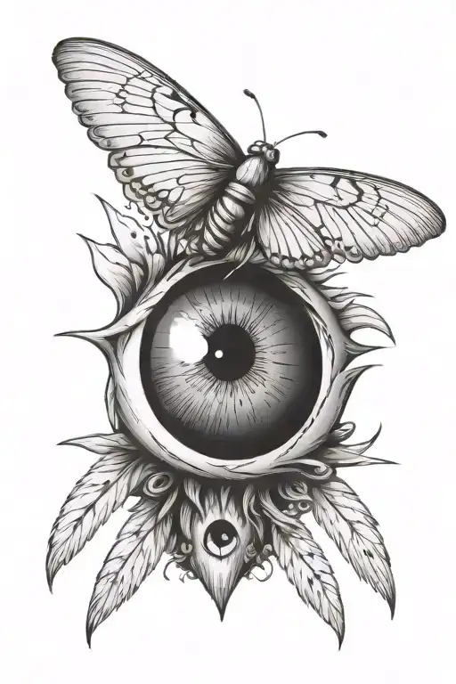 Eye And A Moth With Spread Wings Dark