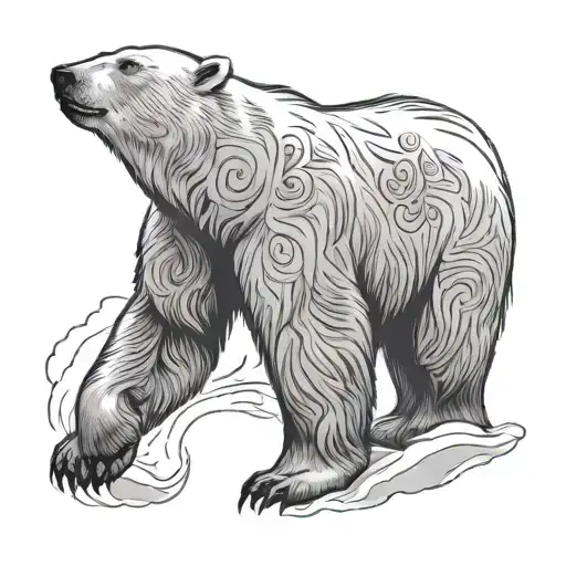 Standing Up Polar Bear Tattoo And Word Precious