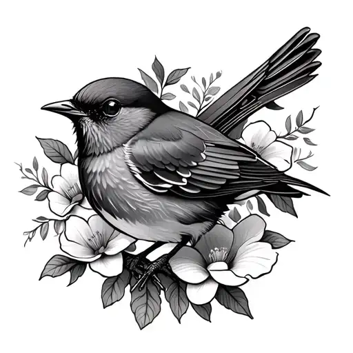 Robin Bird And Flowers Gothic Inspired