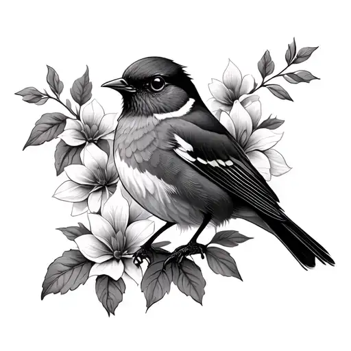 Robin Bird And Flowers Gothic Inspired