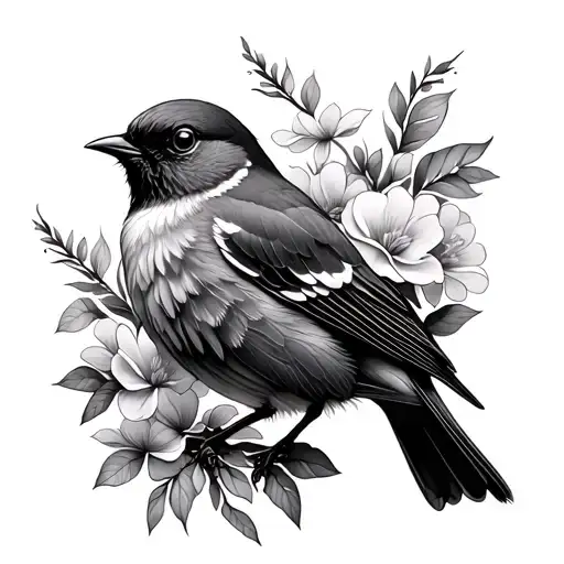 Robin Bird And Flowers Gothic Inspired