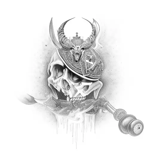 A Black-grey Tattoo Of A Sportiv Engaged In A Religious Ritual