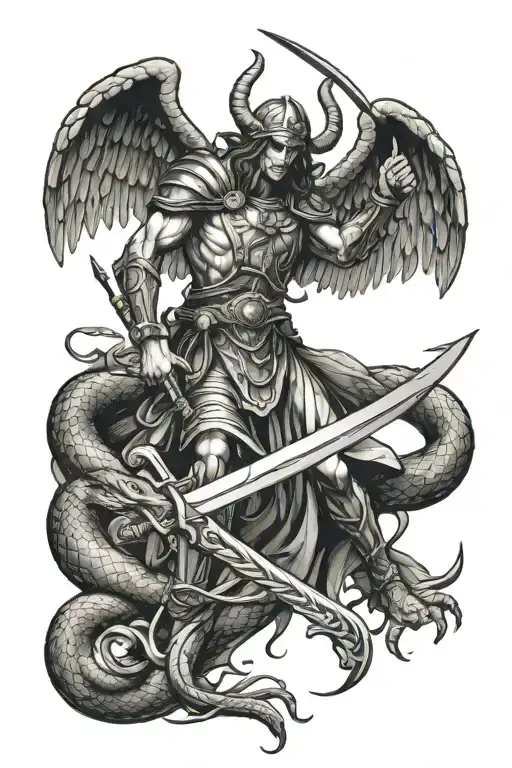 Saint Michel Archange With Sword Killing Snake