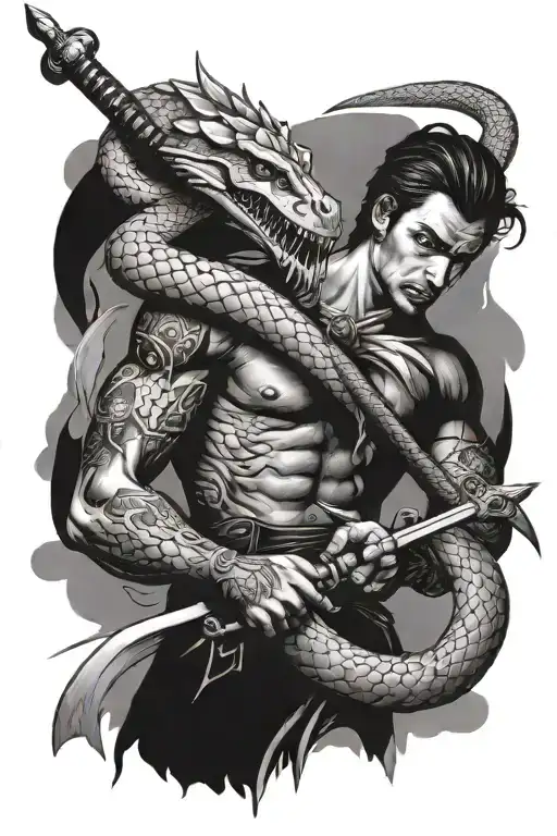 Michel Archange With Sword Killing Snake