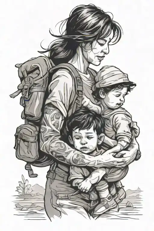 Child And Mother Carrying