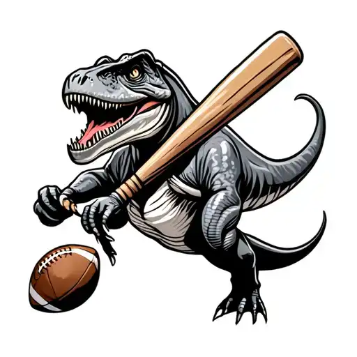 A Dinosaur With A Baseball Bat Hitting A Football