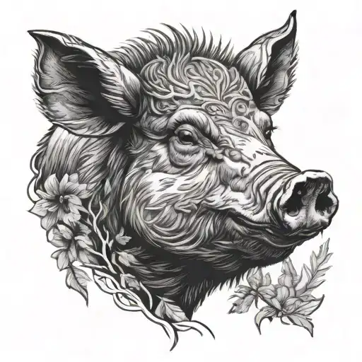 Inquisitive Boar Portrait Surrounded By Forest