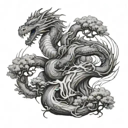 Bonsai Tree And Dragon Intertwined With Lightning And Bible Verse