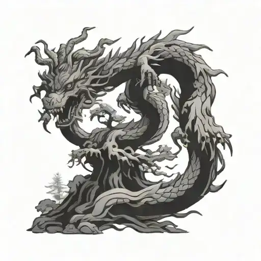 Bonsai Tree And Dragon Intertwined With Lightning And Bible Verse