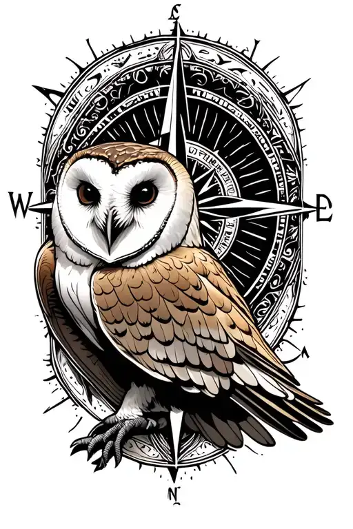 Barn Owl Flying Compass Astrology Background