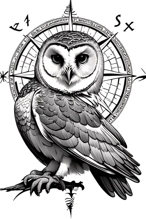 Barn Owl Flying Compass Astrology Background