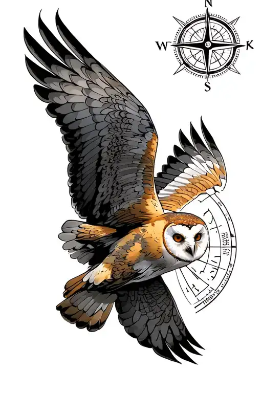 Barn Owl Flying Compass Astrology Background Minimal