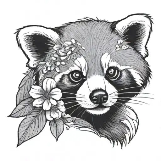 Red Panda With Flowers