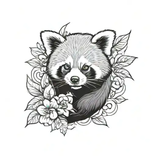 Red Panda With Flowers