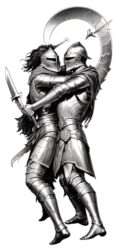 Arm Sleeve With Two Knight Fighting Each Other