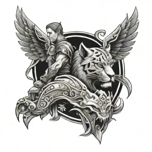 Leon And Panther And Warrior Knight And Wings