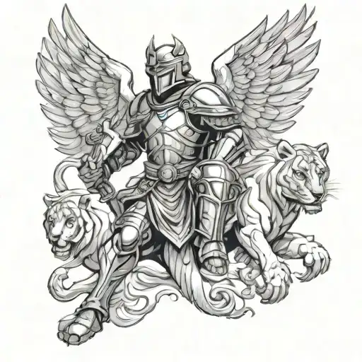 Leon And Panther And Warrior Knight And Wings